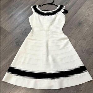 Herve Leger White and Black Flare Bandage Dress⭐️ HOST PICK 10/1/24